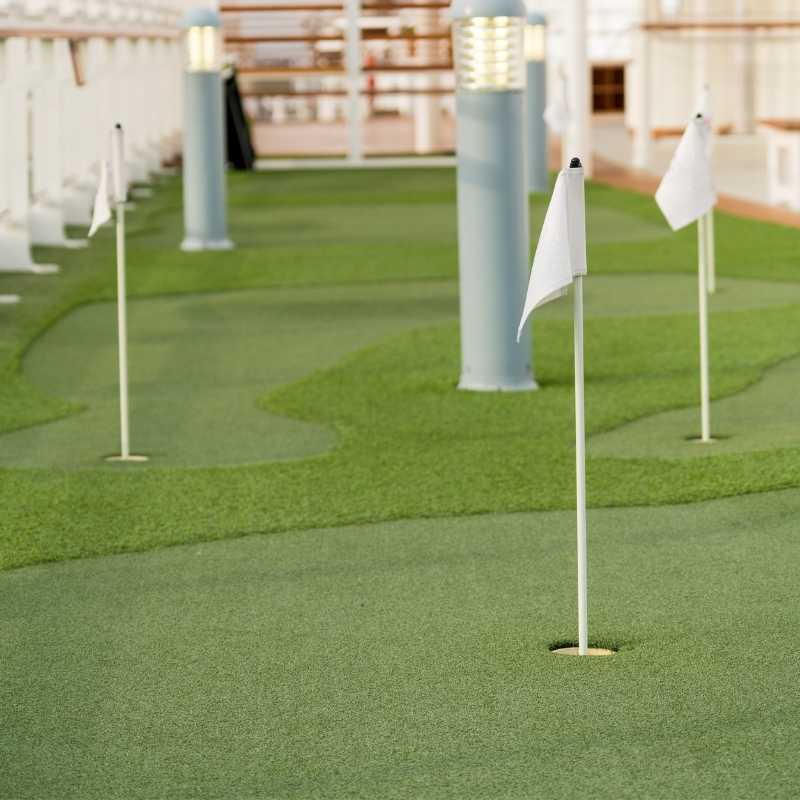 artificial turf putting green in a residential backyard